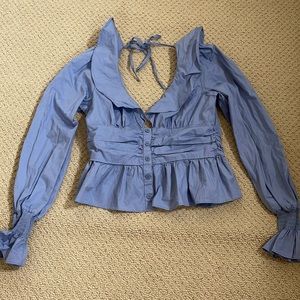 WAYF size S ruffle top long sleeve blue